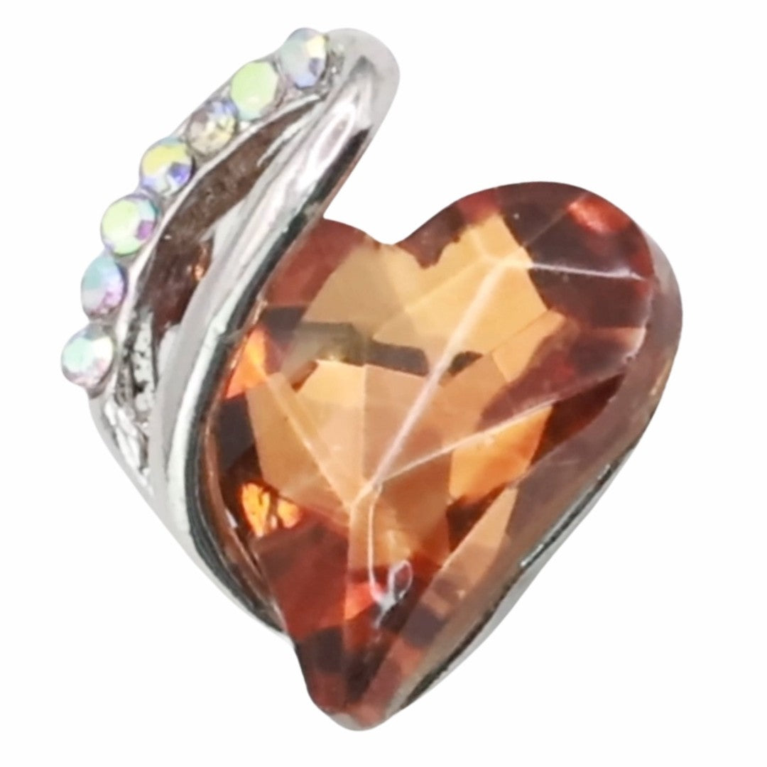 Orange Crystal Heart Pendant Necklace - Silver Plated Alloy Brass Fashion B319