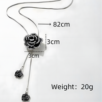 Black Rose Long Pendant Necklace for Women – Zinc Alloy Metal Chain 1211