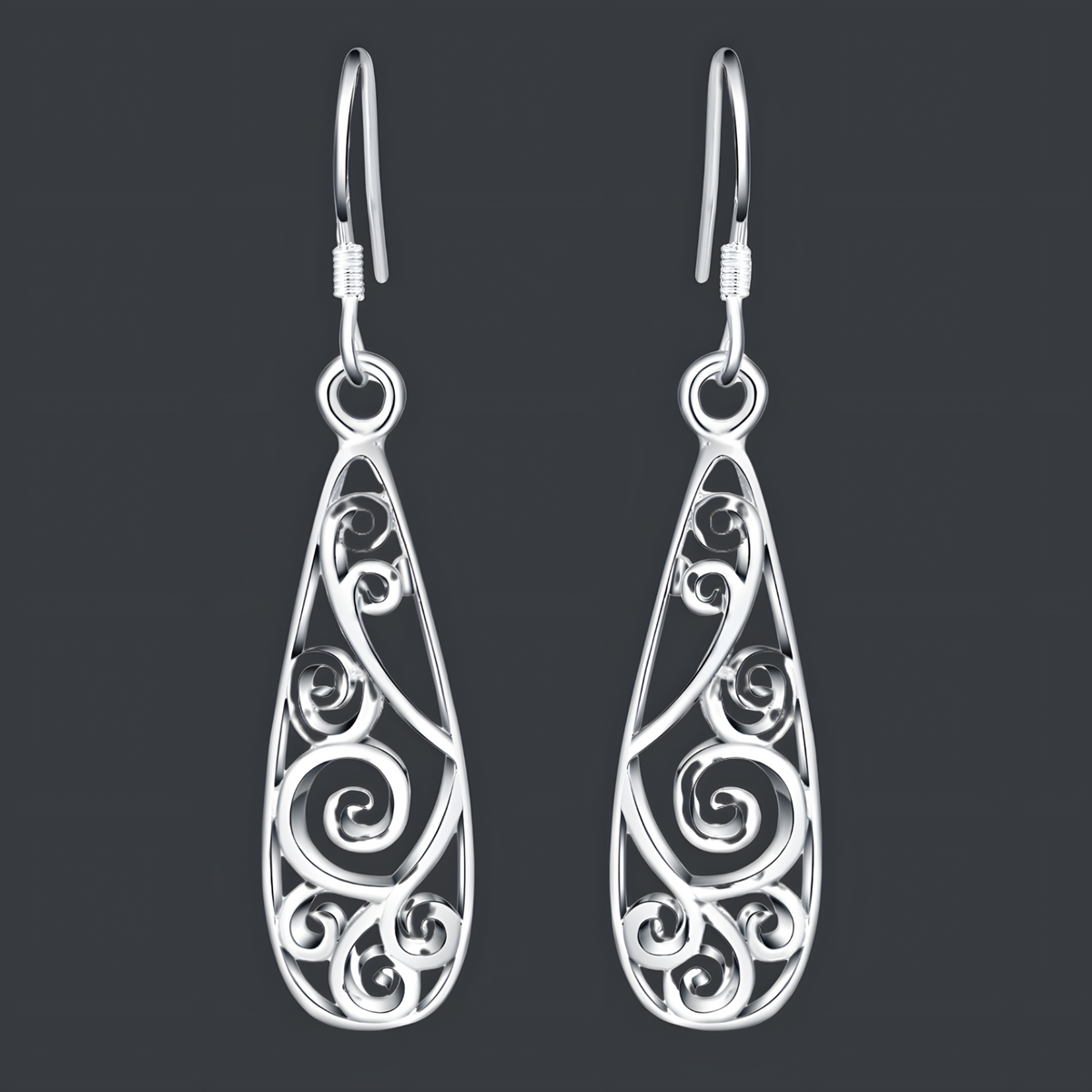 Handmade Silver Teardrop Earrings with Filigree Pattern - Dangle Jewelry B39