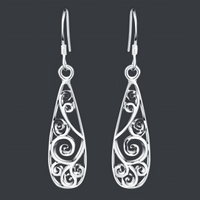 Handmade Silver Teardrop Earrings with Filigree Pattern - Dangle Jewelry B39
