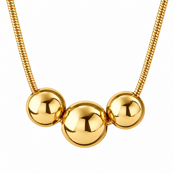 18K Gold Plated Stainless Steel Spherical Pendant Necklace 316L Snake Chain 730