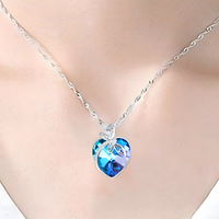 Blue Heart Crystal Pendant Necklace Women –Zinc Alloy Metal with Artificial 1236