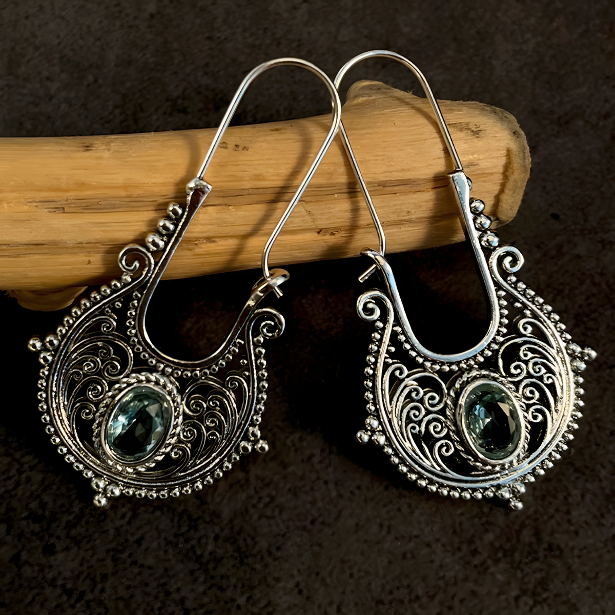 Bohemian Dangle Earrings For Women - Blue Oval Crystal 4.7cm x 2.6cm - 1437