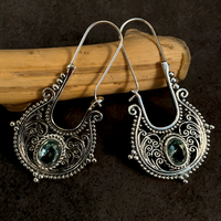 Bohemian Dangle Earrings For Women - Blue Oval Crystal 4.7cm x 2.6cm - 1437