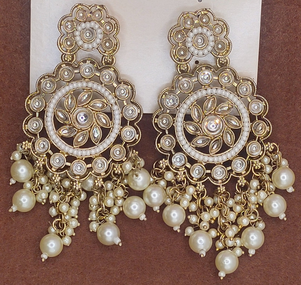 Elegant Bollywood Inspired Gold Kundan Earrings - Traditional Indian Jewelry 193