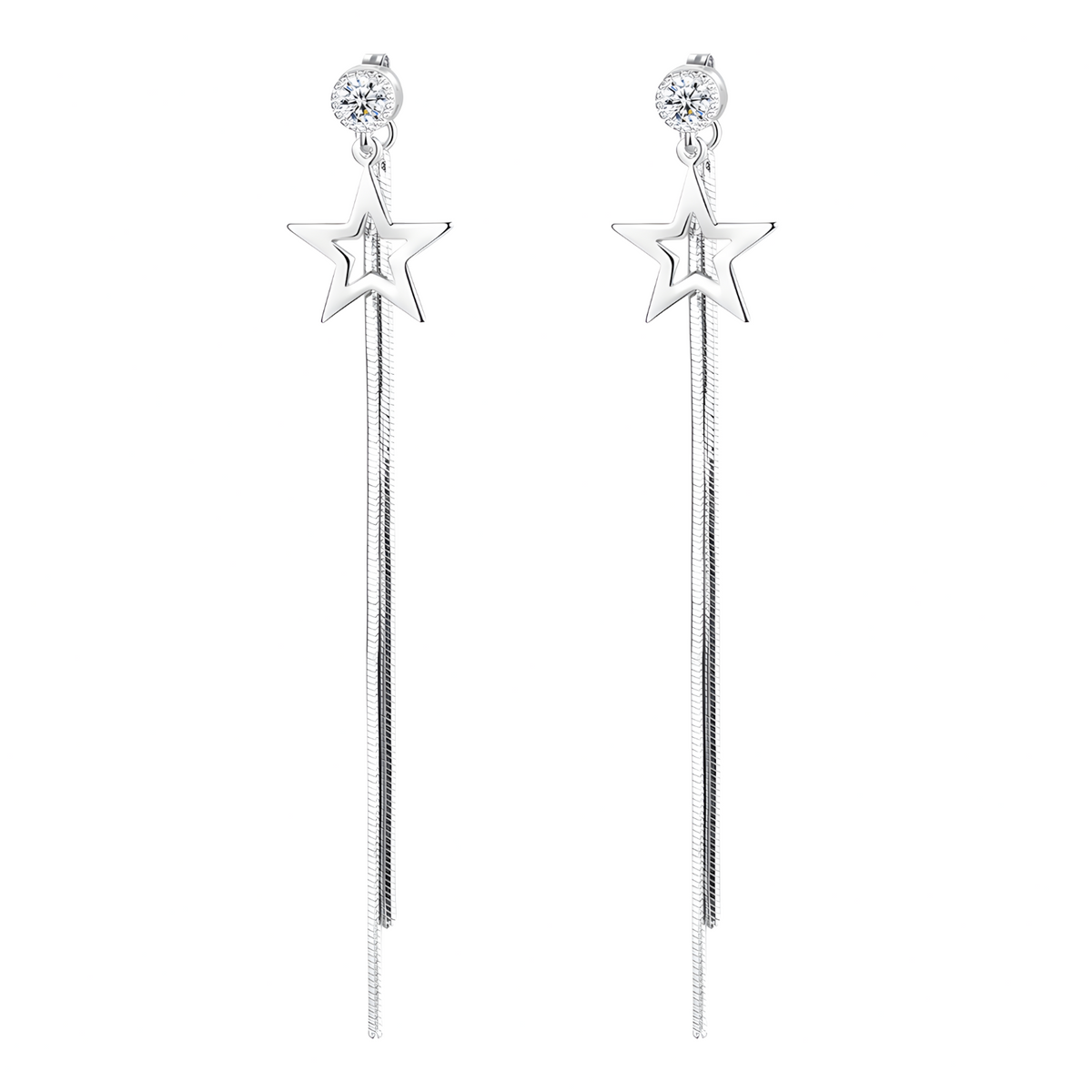 925 Silver-Plated Alloy Long Star Dangle Earrings for Women– Classic Zircon 1000