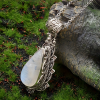 Retro Moonstone Pendant Necklace for Women | Ethnic Style Teardrop Synthetic 561