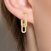 925 Silver Gold-Plated Link Hoop Earrings for Women – Geometric Chain Design 912