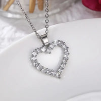 925 Silver Plated Birthstone Heart-Shaped Zircon Pendant Necklace 18