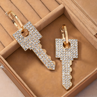 Gold Key Drop Earrings Women – Sparkling Rhinestone Crystal Dangle Earrings 770