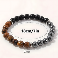 Triple Protection Beaded Bracelet — Tiger Eye, Black Tourmaline & Hematite 1493