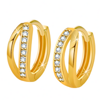 18K Gold-Plated Huggie Hoop Earrings Elegant Double Row Crystal Huggie Hoops 309