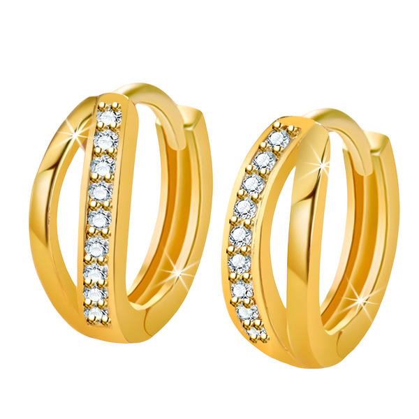 18K Gold-Plated Huggie Hoop Earrings Elegant Double Row Crystal Huggie Hoops 309