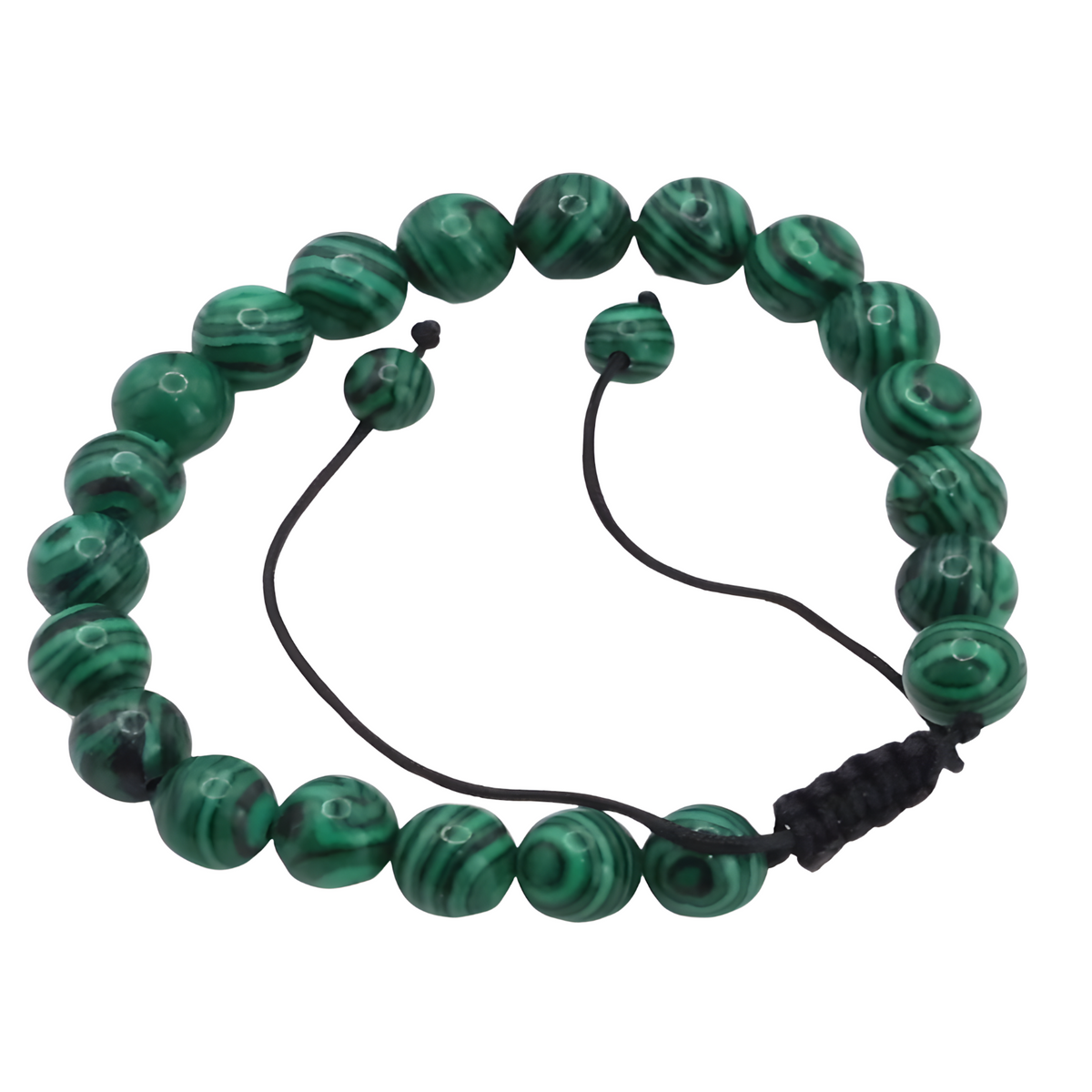 Unisex Natural Stone Bracelet, 8mm Green Malachite & Lava Rock, Adjustable B117