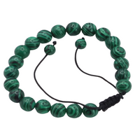 Unisex Natural Stone Bracelet, 8mm Green Malachite & Lava Rock, Adjustable B117