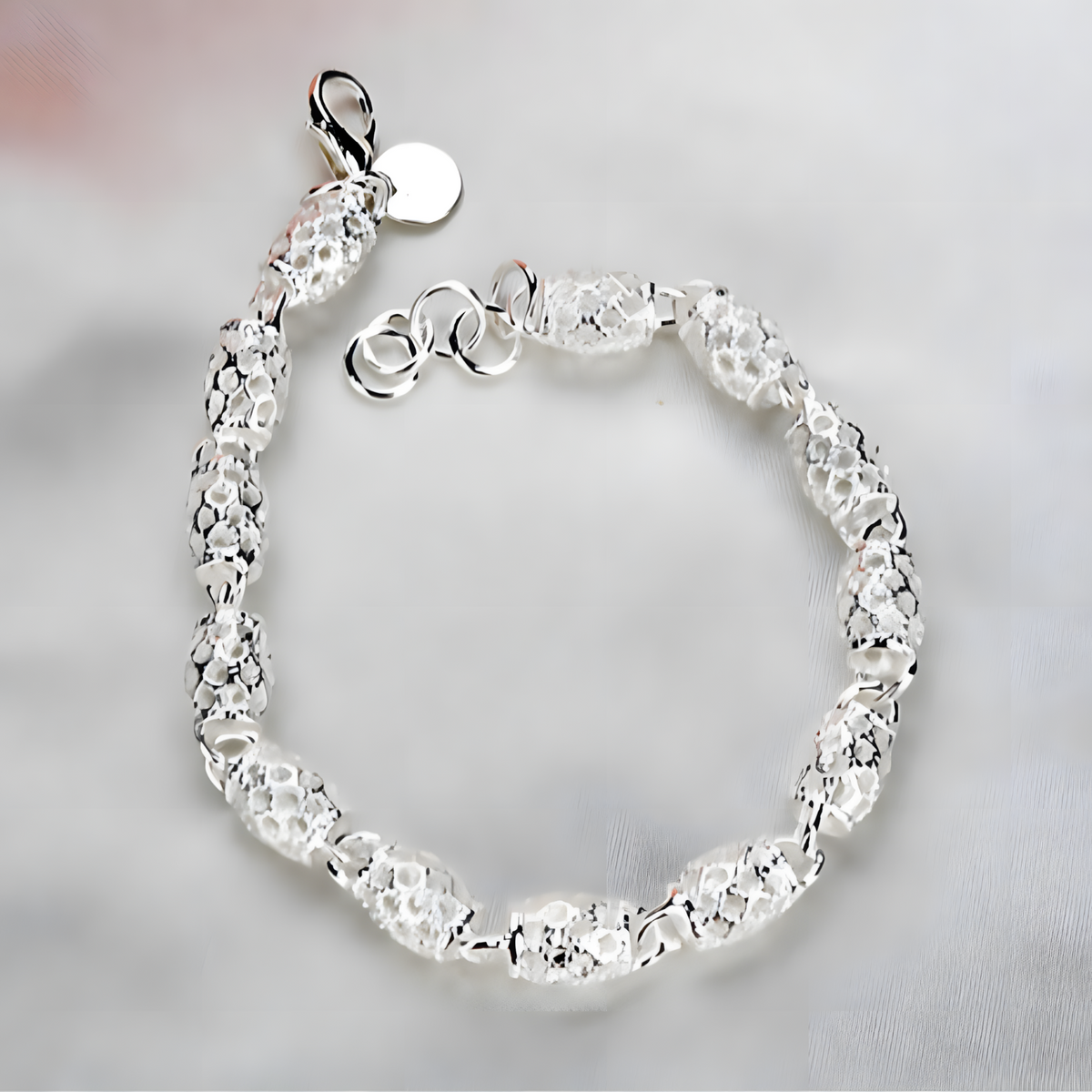 Sparkling Round Bead Bracelet For Women Silver Colour Adjustable Lobster 1763