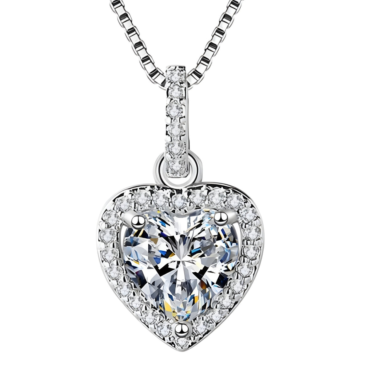 925 Sterling Silver Heart Pendant Necklace AAA Cubic Zirconia Charm Jewelry  275