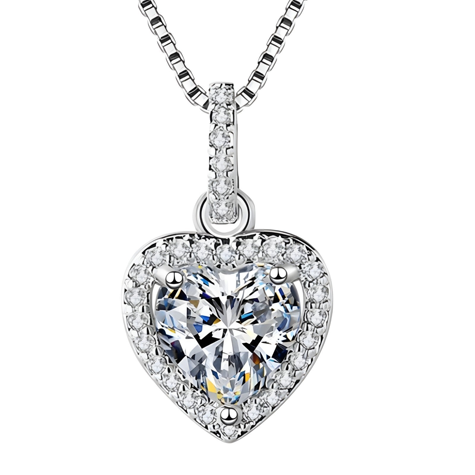 925 Sterling Silver Heart Pendant Necklace AAA Cubic Zirconia Charm Jewelry  275