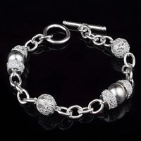 925 Silver Colour Toggle Bracelet for Women 20cm Round Bead Link Chain 1780