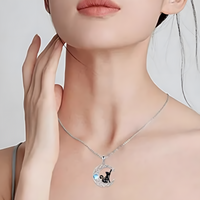 Crescent Moon Cat Necklace Women – Silver-Tone Zinc Alloy Celtic Knot Moon 1080