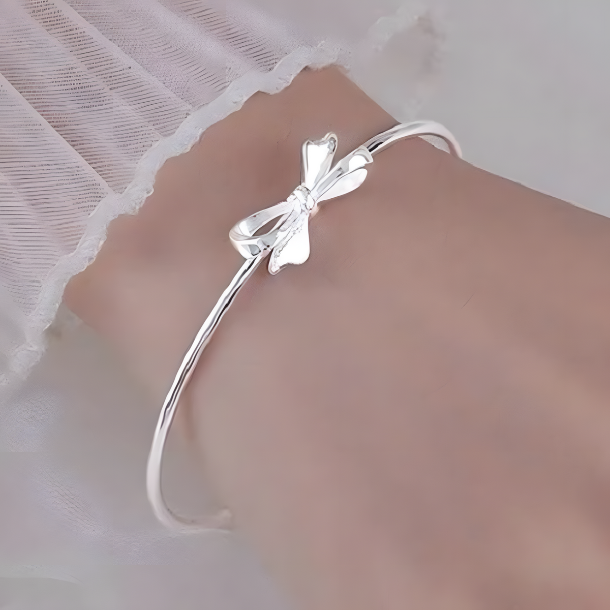 Bow Open Cuff Bangle Bracelet For Women Adjustable Ribbon Knot Smooth Ball 1764