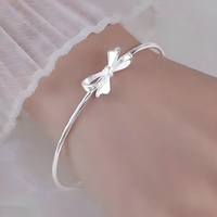 Bow Open Cuff Bangle Bracelet For Women Adjustable Ribbon Knot Smooth Ball 1764