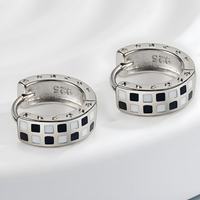 925 Silver-Plated Alloy Hoop Earrings for Women Black and White Enamel Star 1018