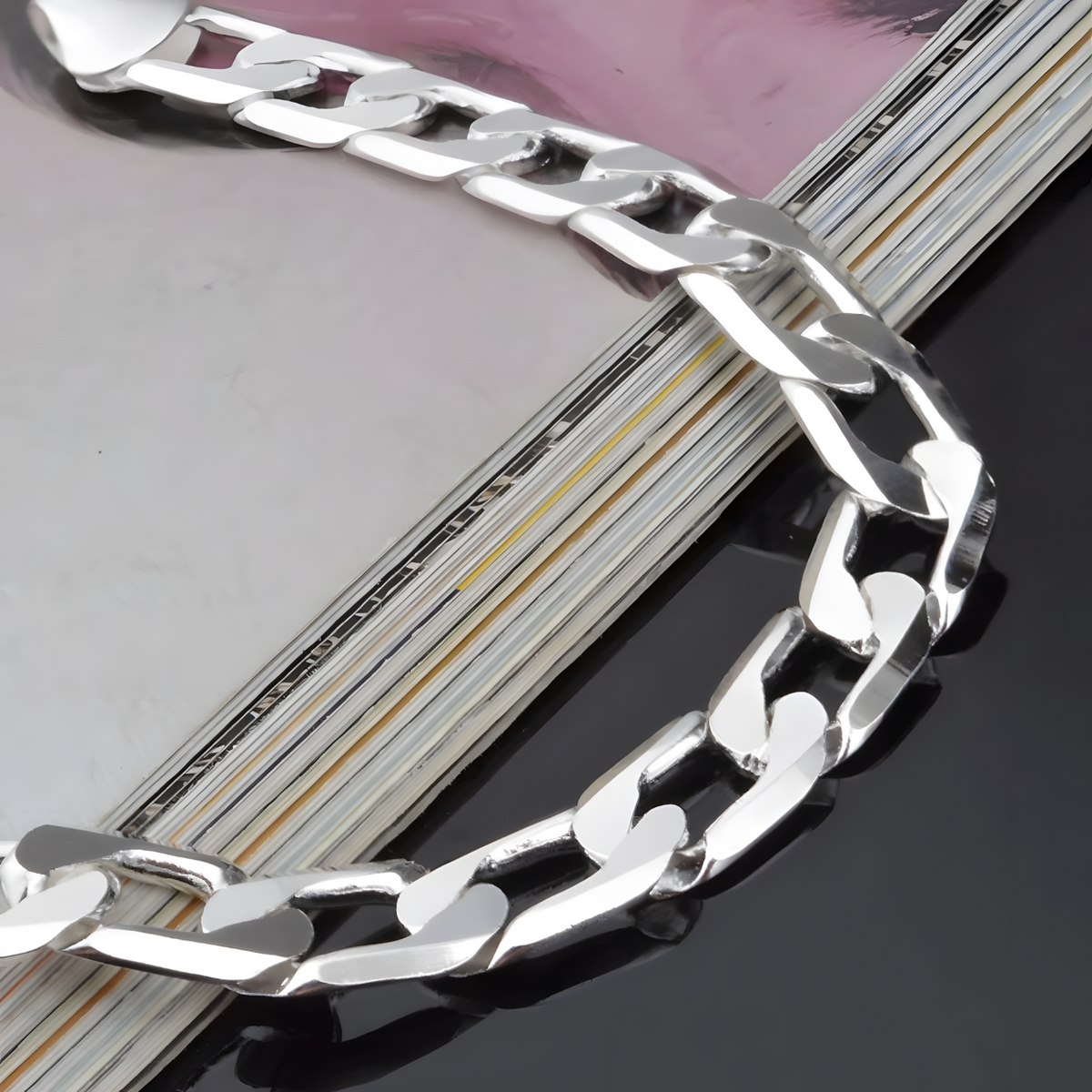 925 Silver-Plated Cuban Curb Chain Bracelet Copper Alloy Base MirrorPolished 874