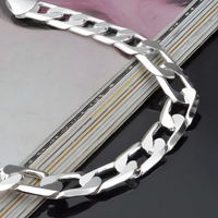 925 Silver-Plated Cuban Curb Chain Bracelet Copper Alloy Base MirrorPolished 874