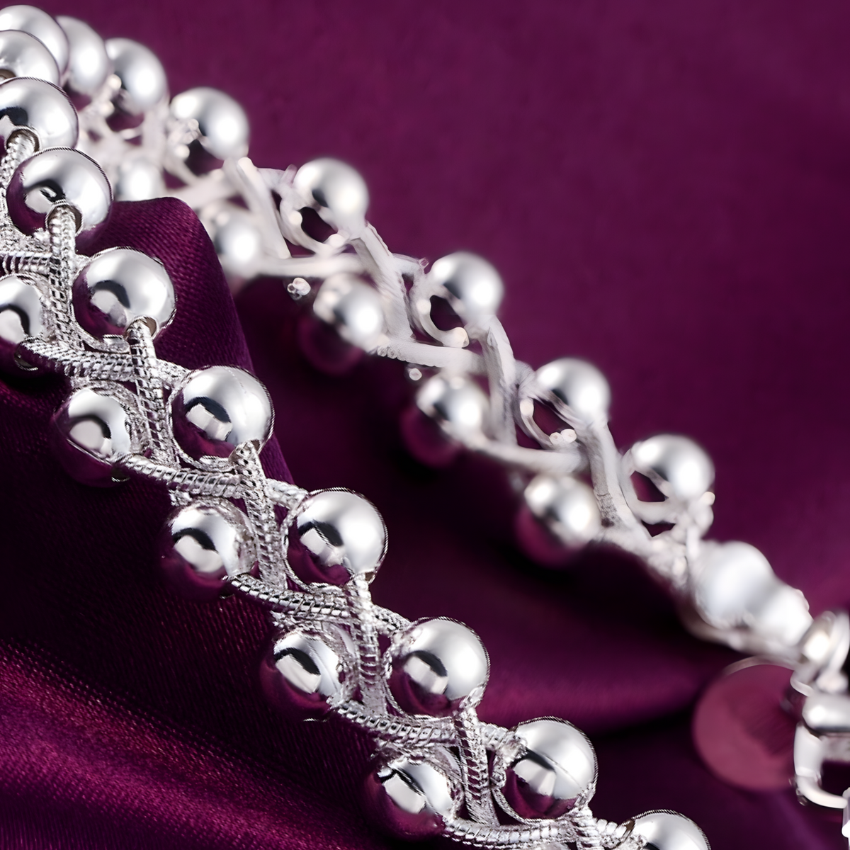 925 Silver-Plated Beaded Charm Bracelet for Women – Classic Interwoven Chain 910