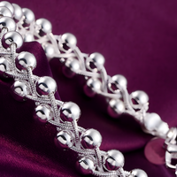 925 Silver-Plated Beaded Charm Bracelet for Women – Classic Interwoven Chain 910