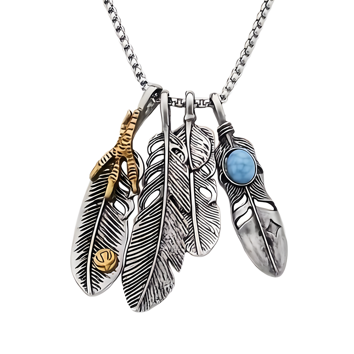 Retro Style Titanium Steel Feathers Pendant Necklace Trendy Korean Hip Hop 607