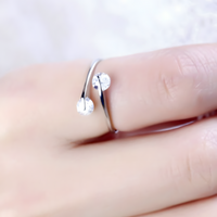 Open Cuff Ring For Women Silver Tone Bypass Design Clear Round Crystal 1765