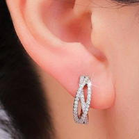 Silver-Plated Streamlined Hoop Earrings Cubic Zirconia, 1.5cm Elegant Twist 158