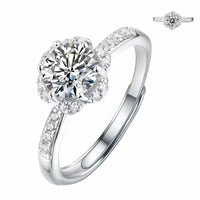 Elegant Adjustable Zircon Halo Ring, Round Brilliant Floral Engagement 1627