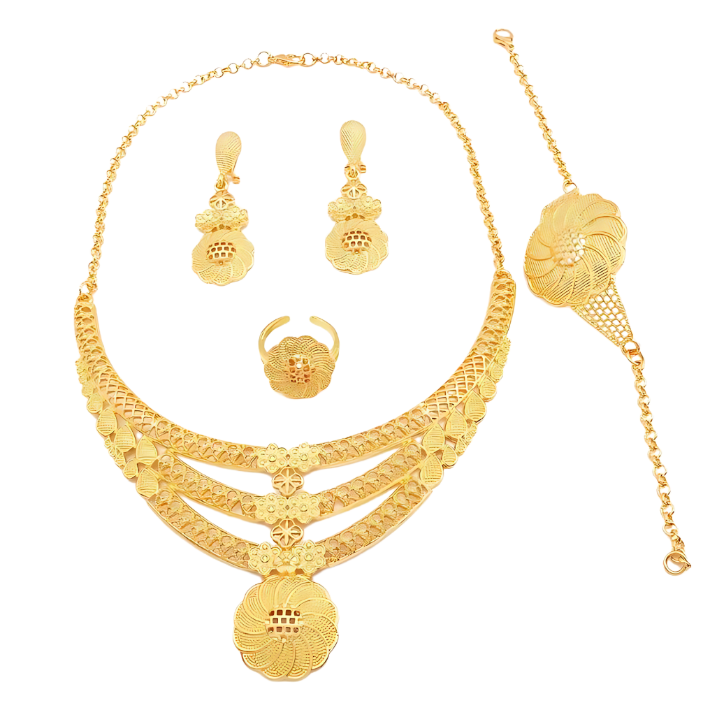 5-Piece Traditional Bridal Jewellery Set: Earrings, Necklace, Bracelet, Ring 109