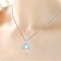 Lotus Moonstone Pendant Necklace   Pendant with Simulated Moonstone Centre  1255