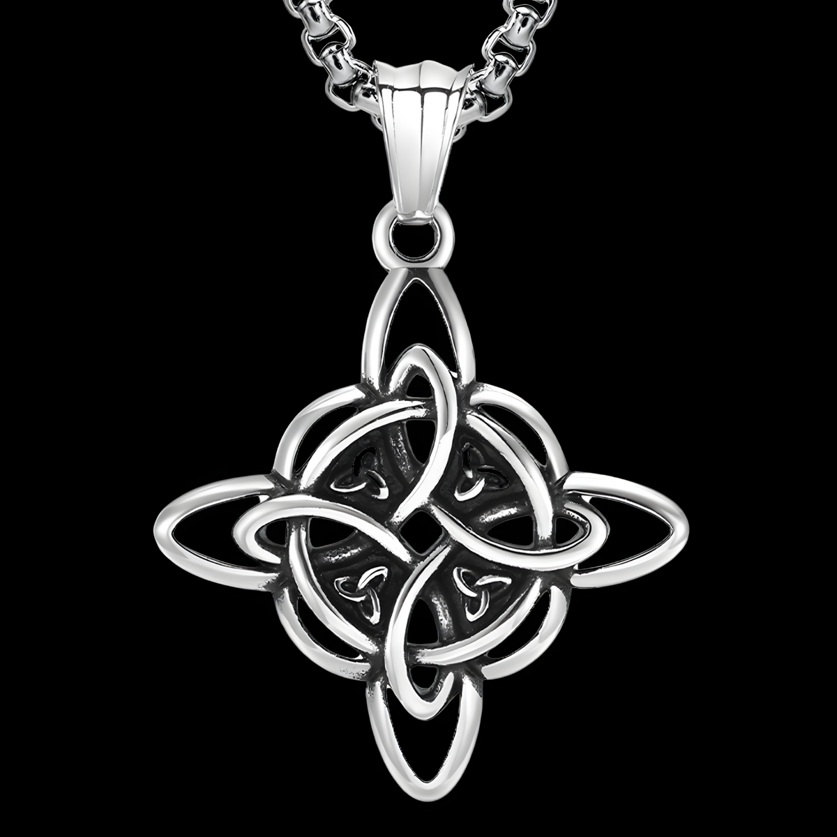 Stainless Steel Celtic Knot Pendant Necklace - Geometric Ethnic Cross Knot 1239