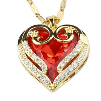 Womens Red Crystal Heart Pendant Necklace 18K Gold Inlaid Cubic Zirconia 1312