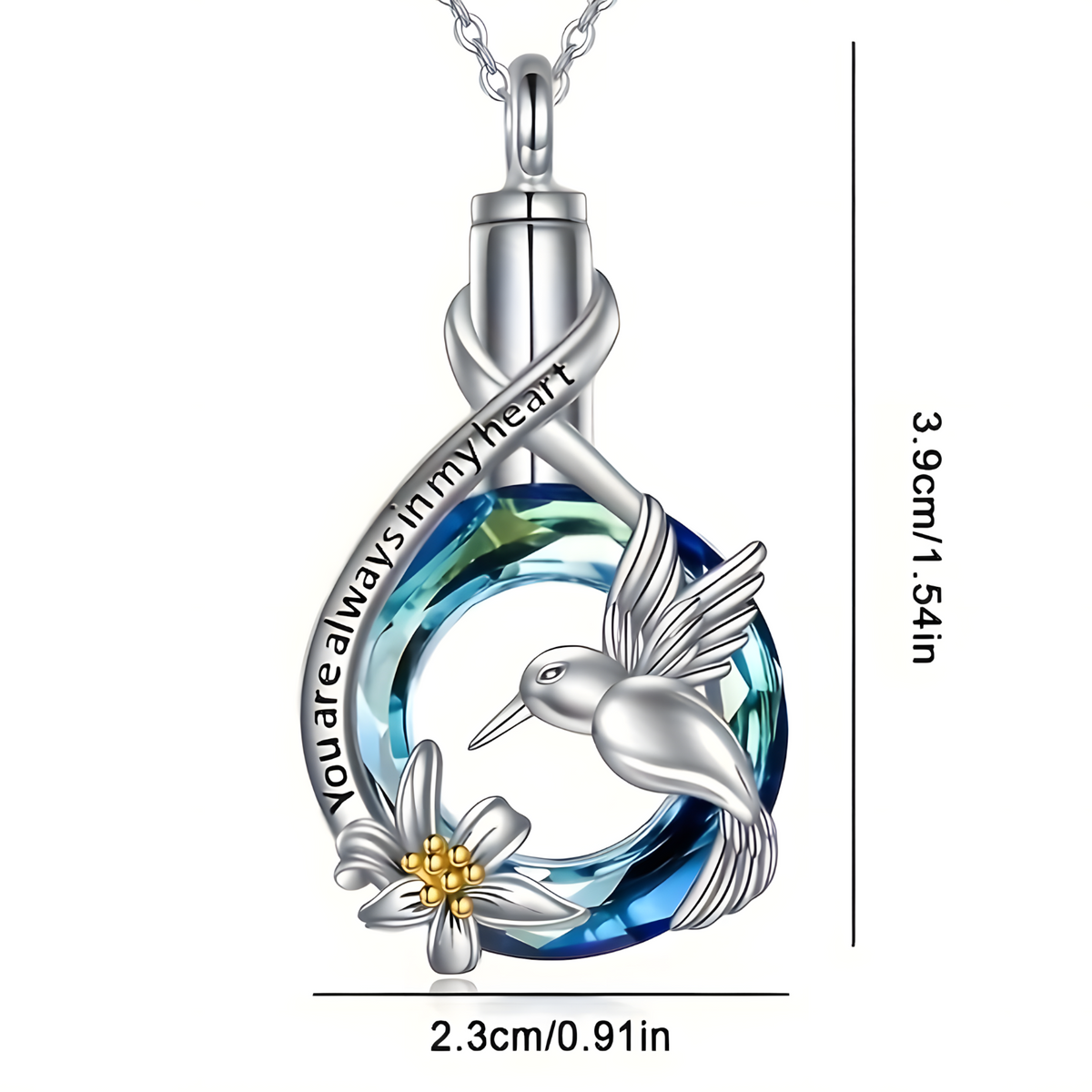 You Are Always In My Heart Memorial Hummingbird Pendant Necklace For Women 1750