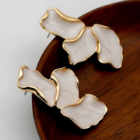 Irregular Flower Statement Drop Earring for Women 2.9cm Gold Cream Abstract 1395