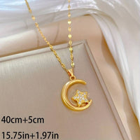 Zircon Moon & Star Pendant Necklace, Delicate Choker, Hypoallergenic 113 UK