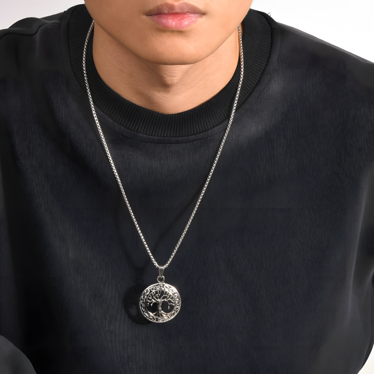 B0062 Vnox Viking Knot Almut Necklaces for Men, Metal Life Tree Pendant B62