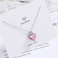Heart Pendant Necklace For Women Pink Cubic Zirconia Silver Plated 1435