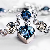 Womens Blue Crystal Heart Charm Bracelet Zinc Alloy Bracelet Cubic Zirconia 1158