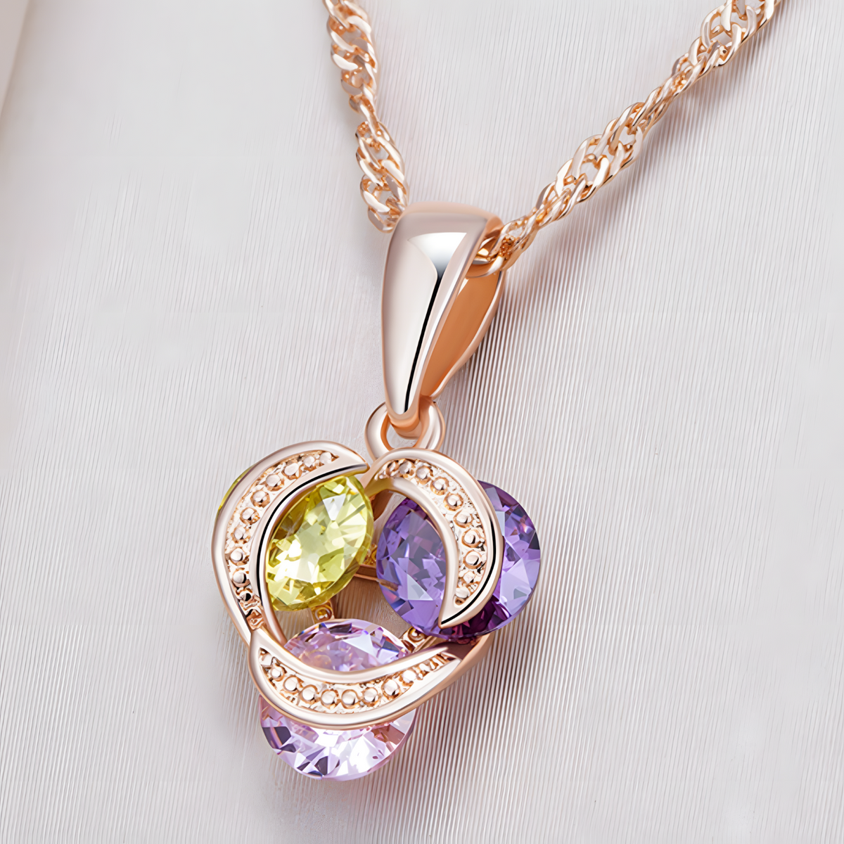 Rose Gold Colour Copper Cubic Zirconia Geometric Pendant for Women, Vintage 1260