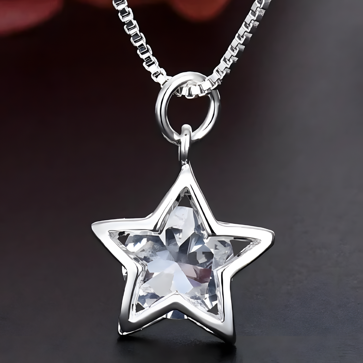 Star Crystal Pendant Necklace, 45cm Link Chain, Silver Colour Y2K Party 1794