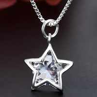 Star Crystal Pendant Necklace, 45cm Link Chain, Silver Colour Y2K Party 1794