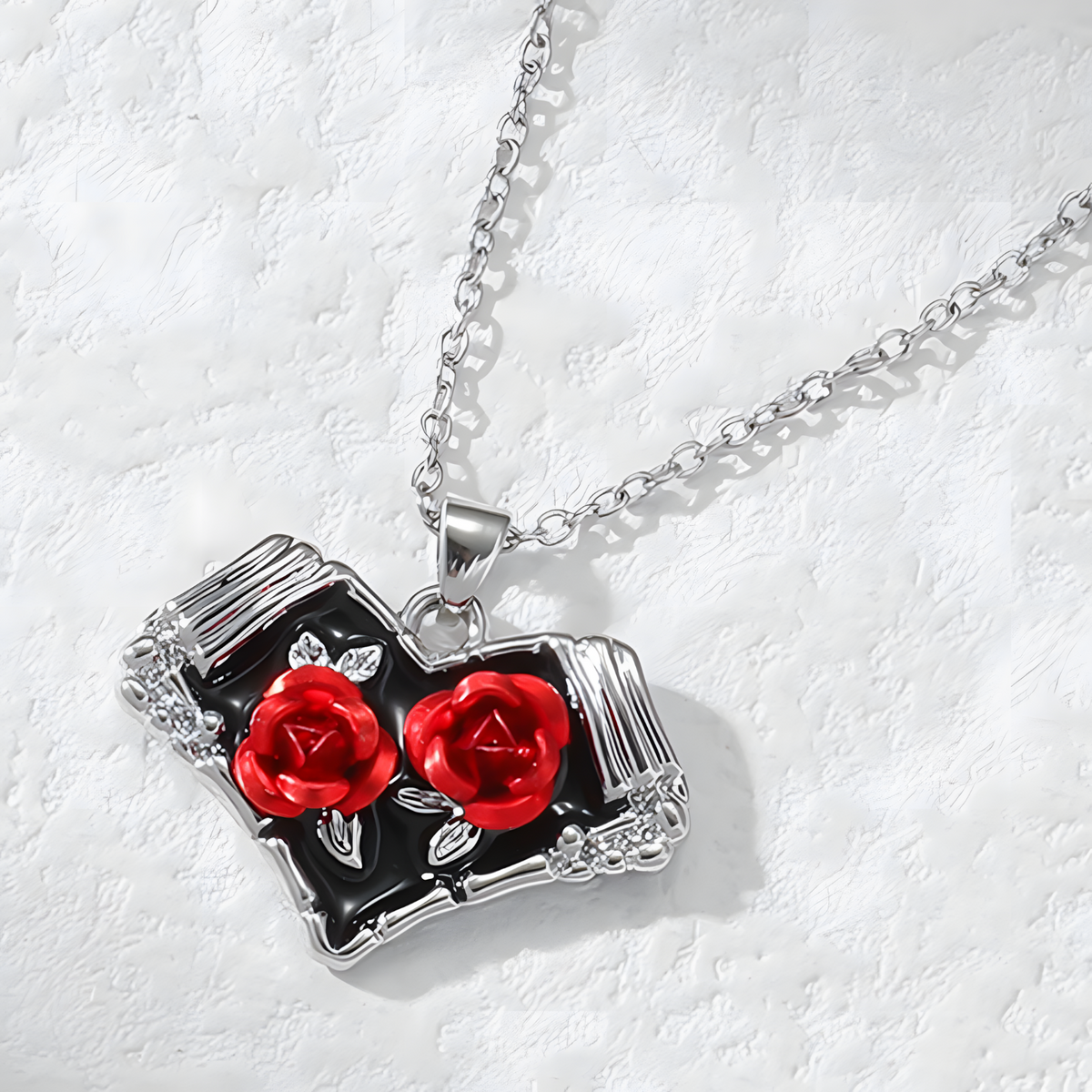 Red Rose Heart Pendant Necklace for Women – Zinc Alloy Metal with Gemstone 1148