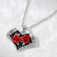 Red Rose Heart Pendant Necklace for Women – Zinc Alloy Metal with Gemstone 1148